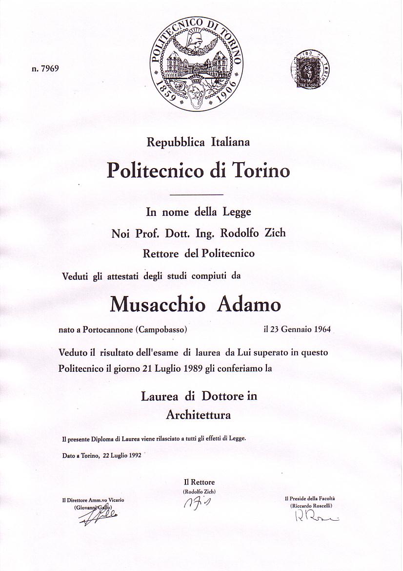 Diploma Di Laurea Adamo Musacchio Architetto